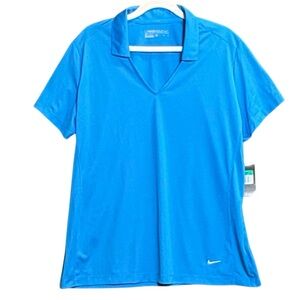 Women's Nike Golf Dri-Fit Polo Shirt V-Neck Blue Sz XL - NWT